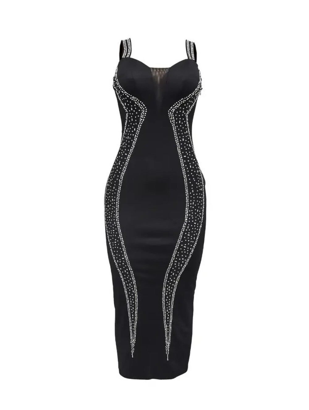 Women's Holiday Plus Size XXXL Black Embellished Bodycon Midi Dress